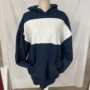 Men's Navy and White Colorblock Hoodie Sweatshirt Jerzees